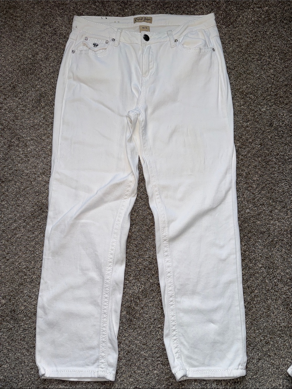 Earl Jeans White Denim Jeans with Rhinestone Accents